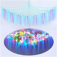 MHJY Toy Hammock Stuffed Animals Storage Net Soft Cuddly Toys Large Corner Hanging Net With LED Light Hand Woven Plush Macrame Organizer with Tassel for Kids Bedroom Nursery