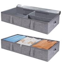2 Pack 50L UnderBed Storage Box with Remove Lid, Foldable Linen Storage Box with Sturdy Sidewalls/Bottom, Under Bed Drawers with 4 Handles for Clothes, Blanket, Bedding, Toys, Shoes