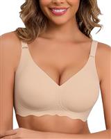 HORISUN Lace Seamless Wireless Bra for Women No Underwire Soft V Neck Soft Support T Shirt Bra