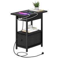 YITAHOME Narrow Side Table with Charging Station, Black Slim Side Table with Storage End Table with Drawers, Bedside Table with USB Ports Outlets Sofa Table Nightstand for Living Room, Bedroom