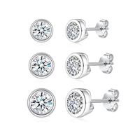 Josfeva Silver Studs Earrings, 3 Pairs 925 Sterling Silver Halo Stud Earrings Set for Women Girls, Hypoallergenic Heart Round Star Stud Earrings with Zirconia, Fashion Small Cartilage Sleeper Earrings