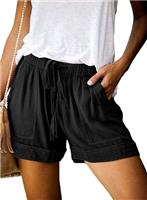 comefohome Shorts Womens UK Summer Drawstring Cotton Elastic Waist Solid Color Casual Shorts with Pockets