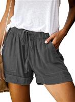 comefohome Shorts Womens UK Summer Drawstring Cotton Elastic Waist Solid Color Casual Shorts with Pockets