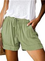 comefohome Shorts Womens UK Summer Drawstring Cotton Elastic Waist Solid Color Casual Shorts with Pockets