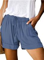 comefohome Shorts Womens UK Summer Drawstring Cotton Elastic Waist Solid Color Casual Shorts with Pockets