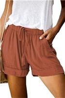 comefohome Shorts Womens UK Summer Drawstring Cotton Elastic Waist Solid Color Casual Shorts with Pockets