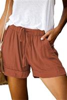 comefohome Shorts Womens UK Summer Drawstring Cotton Elastic Waist Solid Color Casual Shorts with Pockets