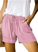 comefohome Shorts Womens UK Summer Drawstring Cotton Elastic Waist Solid Color Casual Shorts with Pockets