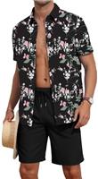 AIYINO Mens Hawaiian Shirt and Shorts Set Shiteshirts for Su