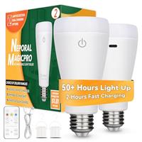 Neporal MagicGlow Rechargeable Light Bulbs with Remote, 3 Color Shift + Dimmable Battery Powered Light Bulbs, USB Rechargeable, A19 Emergency LED Light Bulb, 15W