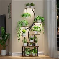 BACEKOLL Plant Stand Indoor with Grow Lights, 8 Tiered Indoor Plant Shelf, 157CM Tall Plant Stand for Plants Multiple, Metal Plant Flower Holder Stand, S-Shaped Plant Rack for Home, Patio, Corner