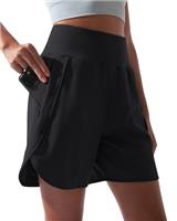 BebreezChic Women High Waist Running Shorts Summer 2 in 1 Gym Shorts Quick Dry Athletic Yoga Workout Shorts with Zipper Pocket