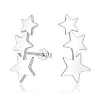 Cangall Sterling Silver Triple Star Stud Earrings for Women, Tiny Starburst Climbers, Cartilage Sleeper Flat Crawler Earrings for Girls