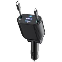 Retractable Car Charger for 4 in 1 Fast Charging Max 80W Dual Type-C Cables and USB-C/USB-A for iPhone 15/14/13/12Pro Max Plus,iPad,AirPods,Galaxy with Real QC 3.0&PD 3.0 Car Charger Retractable Cord