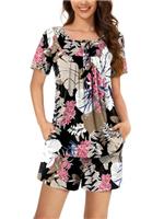Bestbee Womens Pyjamas Set, 2 Piece Sleep Set Henley Neck Short Sleeve Capri & Short Pant With Pockets
