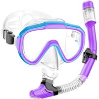 Lealinga Snorkel Set Kids 6-14 Anti-Fog Panoramic View Kids Snorkel Set Dry Top Snorkel Mask for Kids with Travel Bag Diving Set for Snorkeling Scuba Diving Swimming Travel