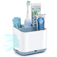 toprance Detachable Toothbrush Holder For Bathroom Anti-slip Electric Tooth Brush And Toothpaste Holder Easy To Clean Toothbrush Caddy With Drainage For Family
