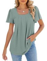 Akiooue Blouses for Women UK, Ruffle Short Sleeve Summer Tunic Elegant Smart Shirts Fashion Ladies Going Out Work Business Dressy Casual Tops Green Small