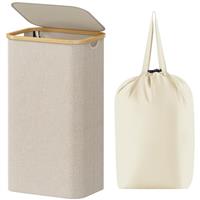 Lifewit Laundry Hamper with lid - Large Laundry Basket with Bamboo Handles, Portable Clothes Hamper for Dorm Room, Bathroom, Bedroom, Grey foldable Hamper for Toys, closet, Clothing