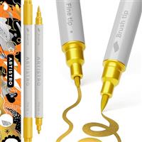 2 Metallic Silver Acrylic Paint Pens, Acrylic Paint Markers Dual Tip (Fine 1mm + Dot 5mm), Acrylic Markers for Fabric, Canvas, Rock, Glass, Wood, Paper, DYI, Paint Markers for Kids and Adults