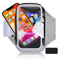 6.8'' Running Phone Holder with Earphone Bag, RAZOBWS Phone Holder for Running Armband Accessories for iPhone 15 14 13 12 11 Plus Pro Max Galaxy S20-S24 Waterproof Arm band Belt with Car Key Pocket
