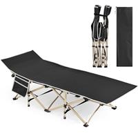 Yaheetech Oversized Portable Camping Bed for Adults, Folding Cot with Side Pocket for Travel/Fishing/Picnic/Office, Heavy Duty Durable Light Aluminium Steel Legs