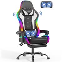 Devoko LED Gaming PC Chair with Footrest and Lumbar Support, Ergonomic Computer Massage Gaming Chair, Video Game Chairs for Adults, High Back Racing Chair, Maximum capacity 180kg