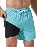 Arcweg Men's Swim Trunks Mens Swimming Shorts with Compression Liner Quick Dry Stretchy 2 in 1 Board Shorts with Zipper Pockets