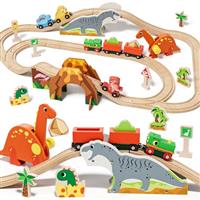 Lehoo Castle Toy for 3 4 Year Old Boys Girls, Dinosaur Toddler Toys 3 4 5 Year Old Boy Gifts, Wooden train Set Motessori Toys for 3 4 5 Year Olds Boys Girls