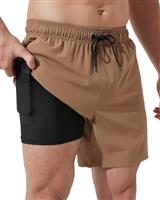 Arcweg Men's Swim Trunks Mens Swimming Shorts with Compression Liner Quick Dry Stretchy 2 in 1 Board Shorts with Zipper Pockets