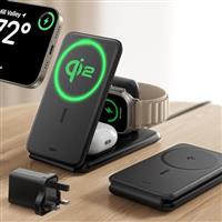 ESR Qi2 3 in 1 Charging Station for Apple, MagSafe Charger Stand for iPhone & Apple Watch Charger [Certified], Travel Charger for iPhone 16/15/14/13/12 & Watch & AirPods 4/3, White,No Bag