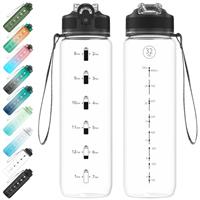 NAVTUE Leak Proof Water Bottle,1L/2.2L/3.8L Fitness Sports with straw & Time Marker BPA free Bottle