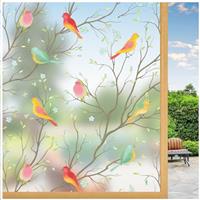 Lifetree Stained Glass Window Film Privacy, Privacy Film for Glass Windows Self Adhesive Opaque Decorative Bird Patterned Vinyl Privacy Films for Bathroom and Door