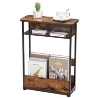 YEAKOO Narrow Side Table with Storage Shelf, 3 Tier Slim End Table Sofa Table for Narrow & Small Spaces, Bedside Table Small Nightstand with Magazine Rack