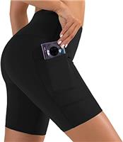 BLONGW Gym Shorts for Women Cycling Shorts with Pockets Black High Waist Ladies Running Workout Athletic Biker Yoga Shorts