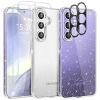 YIRSUR Glitter Clear Case Compatible with Samsung Galaxy S23 5G with 2 Pack Screen Protector with 2 Pack Camera Lens Protector, Soft TPU Bumper Anti-Scratch Shockproof Transparent Sparkly Cover