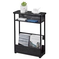 YEAKOO Narrow Side Table with Storage Shelf, 3 Tier Slim End Table Sofa Table for Narrow & Small Spaces, Bedside Table Small Nightstand with Magazine Rack