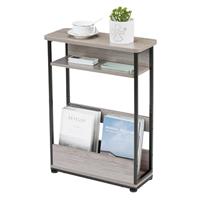 YEAKOO Narrow Side Table with Storage Shelf, 3 Tier Slim End Table Sofa Table for Narrow & Small Spaces, Bedside Table Small Nightstand with Magazine Rack