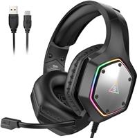 EKSA E1000 USB Gaming Headset for PC - Computer Headphones with Microphone/Mic Noise Cancelling, 7.1 Surround Sound Wired Headset & RGB Light - Gaming Headphones for PS4/PS5 Console Laptop