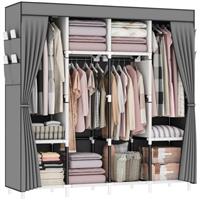 OPPAIYA Canvas Wardrobe, Fabric Wardrobes With 4 Hanging Rails, 4 Compartments and 8 Side Pocket, Zippered Open Wardrobe, Pop up wardrobe 165 x 165 x 45 cm, Great Foldable wardrobes for Bedroom
