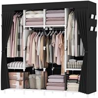 OPPAIYA Canvas Wardrobe, Fabric Wardrobes With 4 Hanging Rails, 4 Compartments and 8 Side Pocket, Zippered Open Wardrobe, Pop up wardrobe 165 x 165 x 45 cm, Great Foldable wardrobes for Bedroom