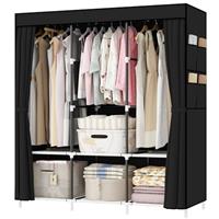 OPPAIYA Canvas Pop-Up Wardrobe - Versatile Fabric Storage With 3 Areas, 3 Hanging Rails & 8 Side Bags - Portable Clothing Organizer for Bedroom, 105 x 45 x 165 cm