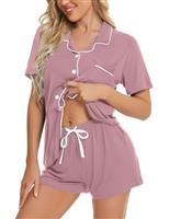 SWOMOG Women Pyjamas Set Short Sleeve Sleepwear Womens Button Down Nightwear PJ Set with Pockets