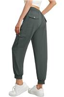 GRECERELLE Casual Walking Cargo Trousers Women Summer Hiking Pants for Ladies UK with Elastic Waist Cuffed Ankles and 6 Pockets Ideal for Outdoor Streetwear