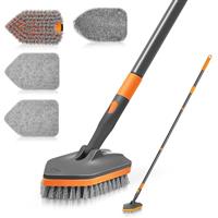 NEWE Shower Cleaning Brush, Tub Tile Cleaner Scrubber with Telescopic Long Handle 142 cm,4 Scrub Heads for Bathtub Tile Floor Baseboard Sink Kitchen Toilet