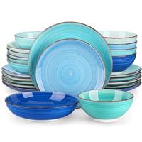 vancasso Bonita Blue Dinner Set, 24-Piece Dinner Sets for 6 People, Handpainted Swirls Plates and Bowls Set in Modern Style, Include Dinner Plates, Dessert Plates, Pasta Bowls and Cereal Bowl