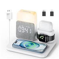 COLSUR 6 in 1 Wireless Charging Station, MagSafe 18W Wireless Charger with Alarm Clock, Night Light, Wireless Charger Stand for iPhone 16 15 14 13 12 11 X Pro Max, Apple Watch, AirPods