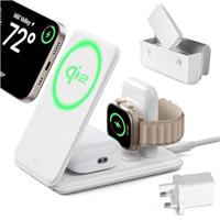 ESR Qi2 3 in 1 Magsafe Charger Stand, [Certified] Apple Watch Charger & 15W iPhone Magsafe Charging, Travel Portable Charger for iPhone 16/15/14/13/12 Series, AirPods 4/3/Pro, White