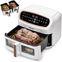 Duronic AF34 BK Triple Drawer 10L Digital Air Fryer with Visual Window, Dual Zone, 10-in-1 Large Drawer AirFryer for Family, Uses No Oil, Air Fry, Roast, Bake, Dishwasher Safe Non-Stick Baskets, Black