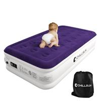 CHILLSUN Air Bed, Inflatable Air Mattress with Built-in Pump, Double-High Airbed in 3 Mins Self-Inflation/Deflation, Flocked Surface Guest Blow Up Bed for Home & Camping